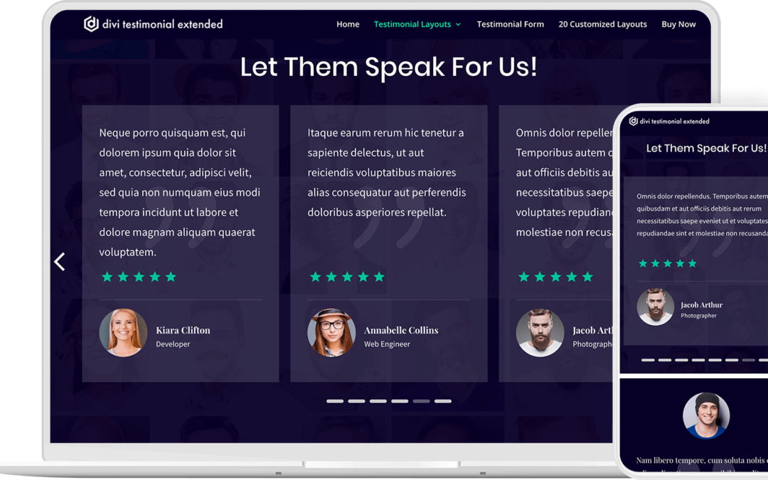 Showoff client testimonials in an attractive way with the Divi Testimonial Extended plugin